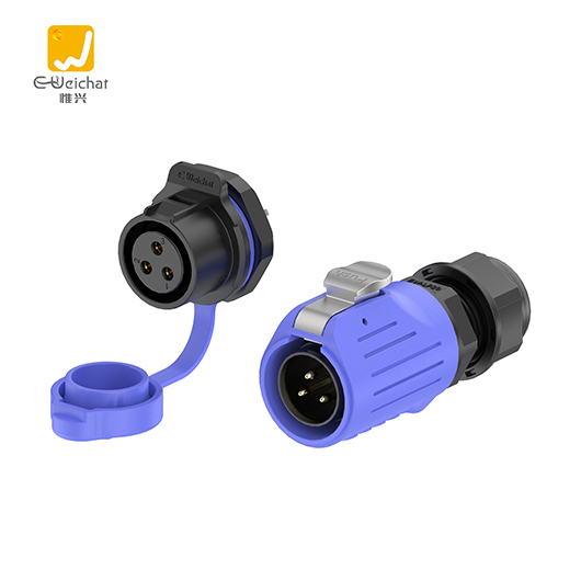 LP20型3芯焊接款蓝色20A电源面板式全塑料防水连接器