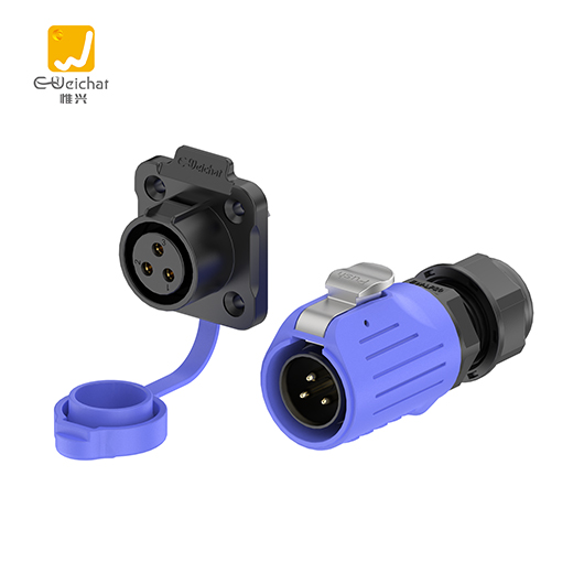 LP20型3芯焊接款蓝色20A电源法兰式全塑料防水连接器